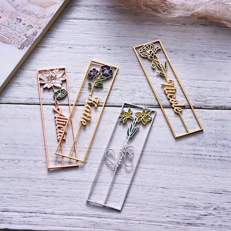 Colorful Birthday Flower Bookmark, Custom Name Bookmark, Personalized Name Bookmark, Cutting 3D Names, Women Birthday Commemorative Gifts
