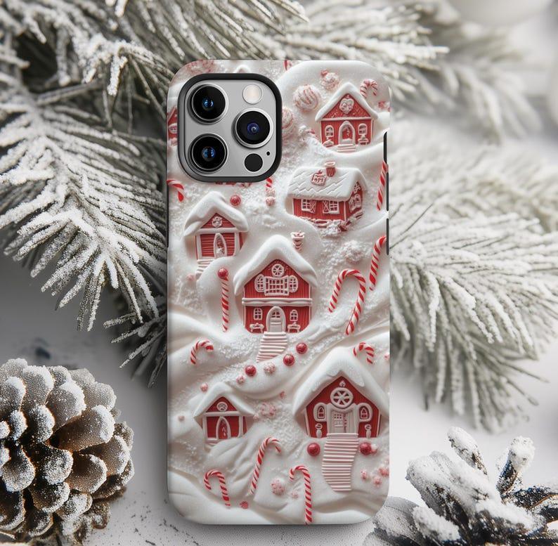 Whimsical Candy Cane Village Phone Case | A Sweet Winter Wonderland Gift for iPhone 12 13 14 15 16 Plus Pro Max, Samsung Galaxy, Pixel