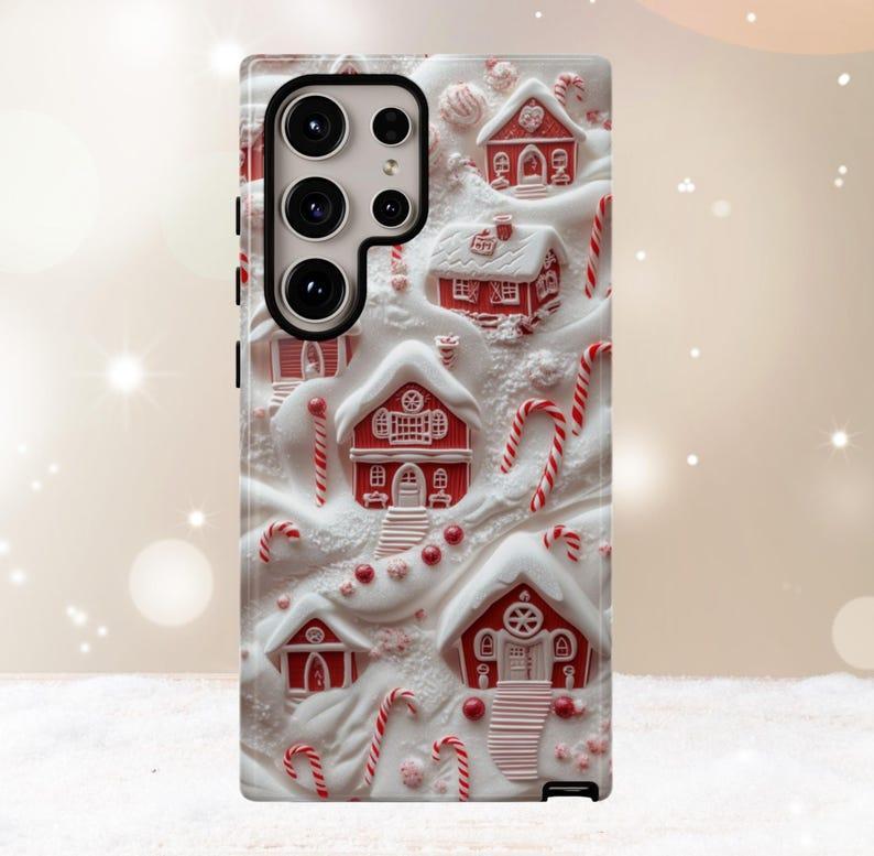 Whimsical Candy Cane Village Phone Case | A Sweet Winter Wonderland Gift for iPhone 12 13 14 15 16 Plus Pro Max, Samsung Galaxy, Pixel