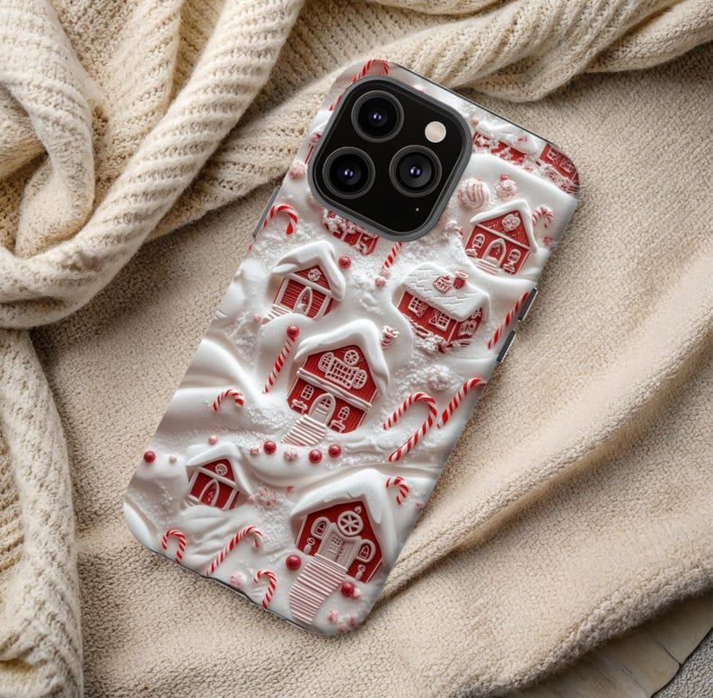 Whimsical Candy Cane Village Phone Case | A Sweet Winter Wonderland Gift for iPhone 12 13 14 15 16 Plus Pro Max, Samsung Galaxy, Pixel