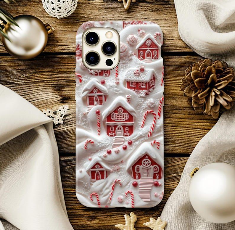 Whimsical Candy Cane Village Phone Case | A Sweet Winter Wonderland Gift for iPhone 12 13 14 15 16 Plus Pro Max, Samsung Galaxy, Pixel