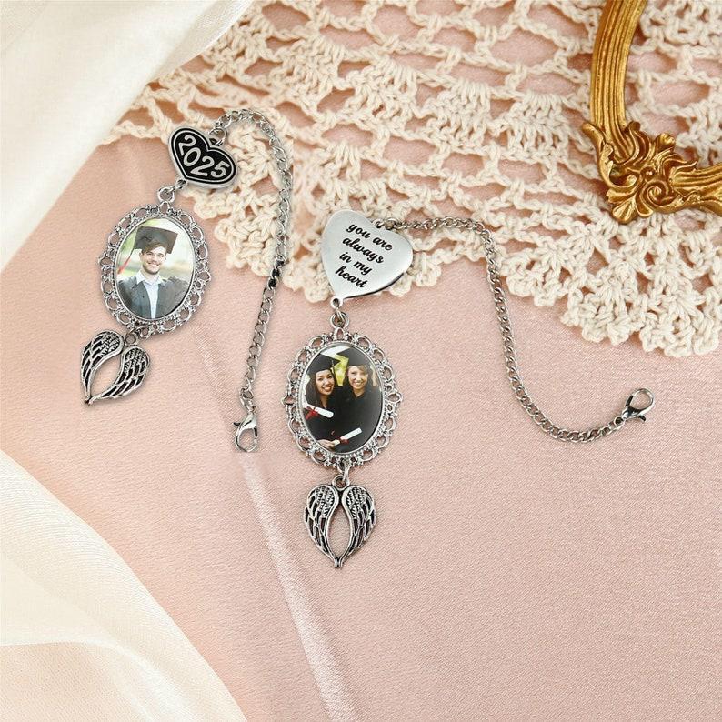 Custom Graduation Tassel Photo&Text Charm with Angel Wing,Memorial Gra