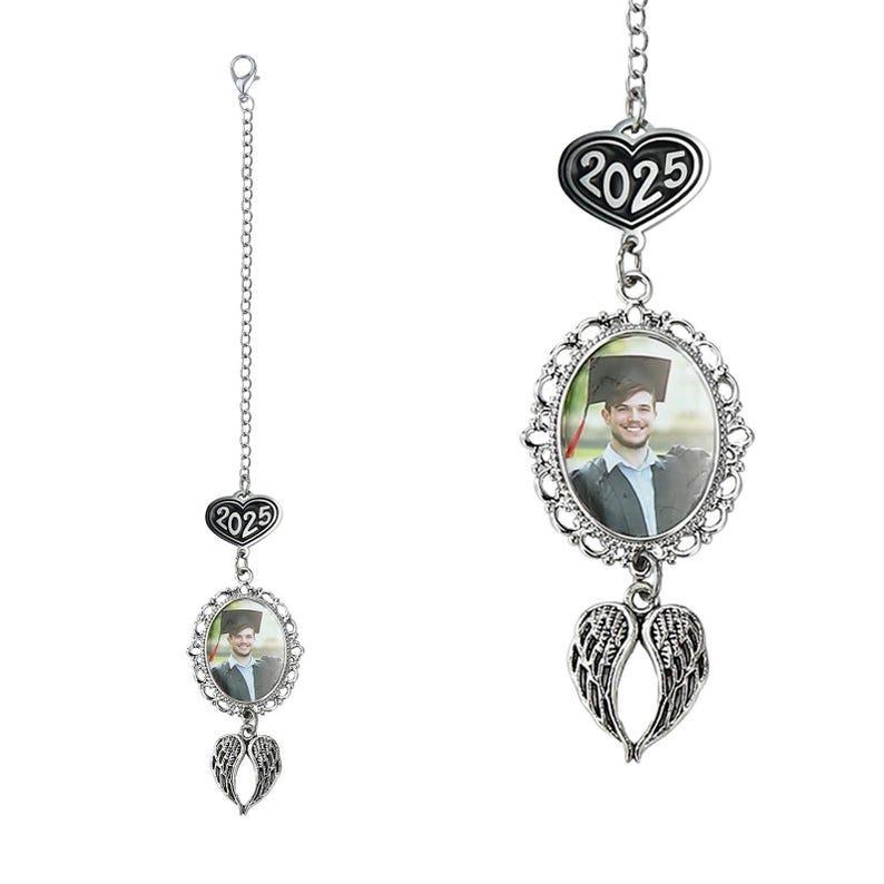 Custom Graduation Tassel Photo&Text Charm with Angel Wing,Memorial Gra