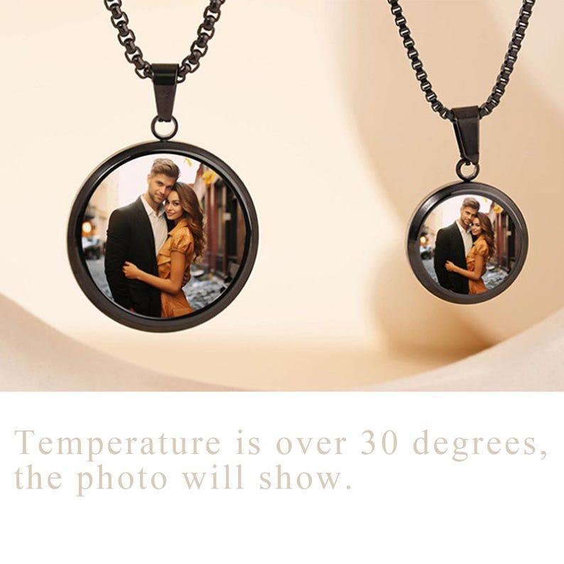 Custom Magic Photo Reveal Necklace Personalized Hidden Image Keepsake Heat-Activated Photo Keepsake Necklace Birthday Gifts for Her