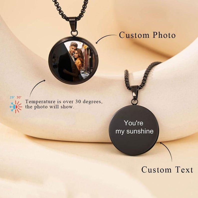 Custom Magic Photo Reveal Necklace Personalized Hidden Image Keepsake Heat-Activated Photo Keepsake Necklace Birthday Gifts for Her