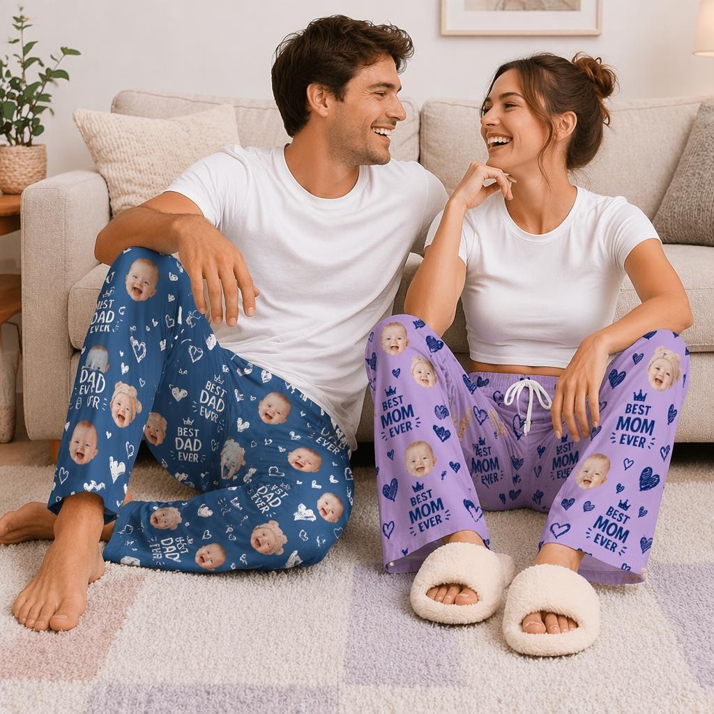 Personalized Pajama Pants with Faces, Custom Face Pajamas, Photo Pajama Shorts, Best Dad Ever Gifts, Mom Gifts, Fathers Day Gift