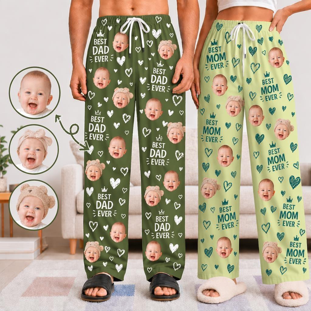 Personalized Pajama Pants with Faces, Custom Face Pajamas, Photo Pajama Shorts, Best Dad Ever Gifts, Mom Gifts, Fathers Day Gift