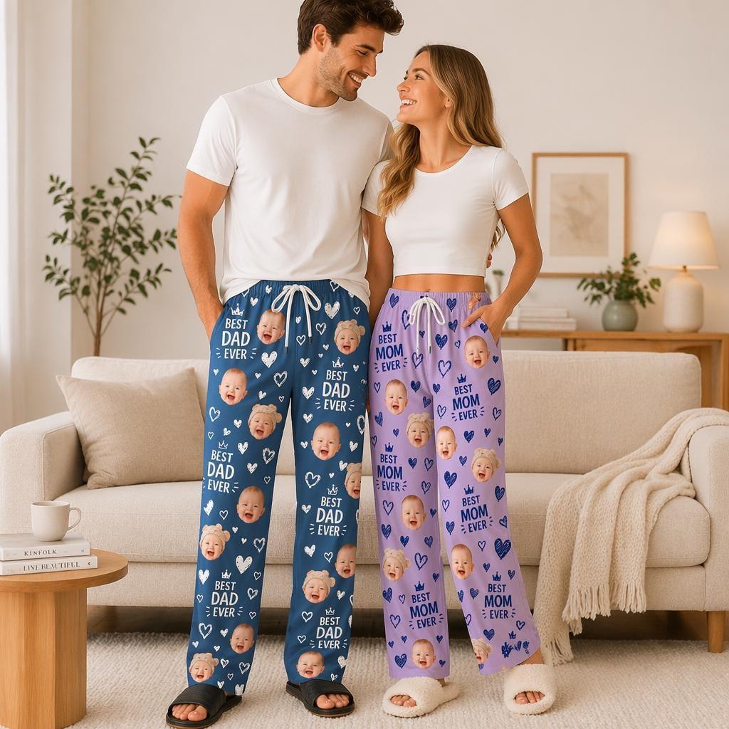 Personalized Pajama Pants with Faces, Custom Face Pajamas, Photo Pajama Shorts, Best Dad Ever Gifts, Mom Gifts, Fathers Day Gift
