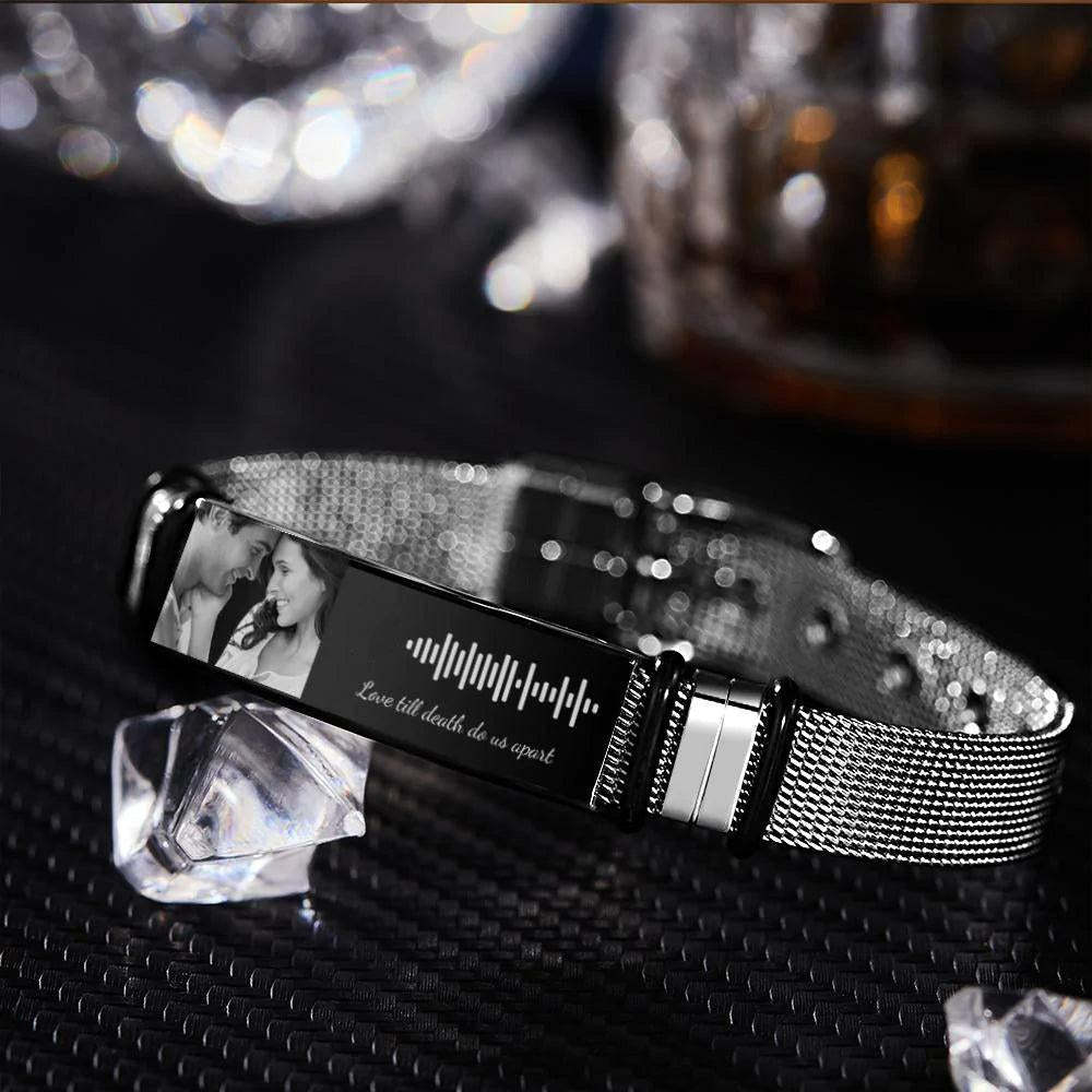Custom Scannble Bracelet with Personalized Photo Memorial Father Mother Gifts