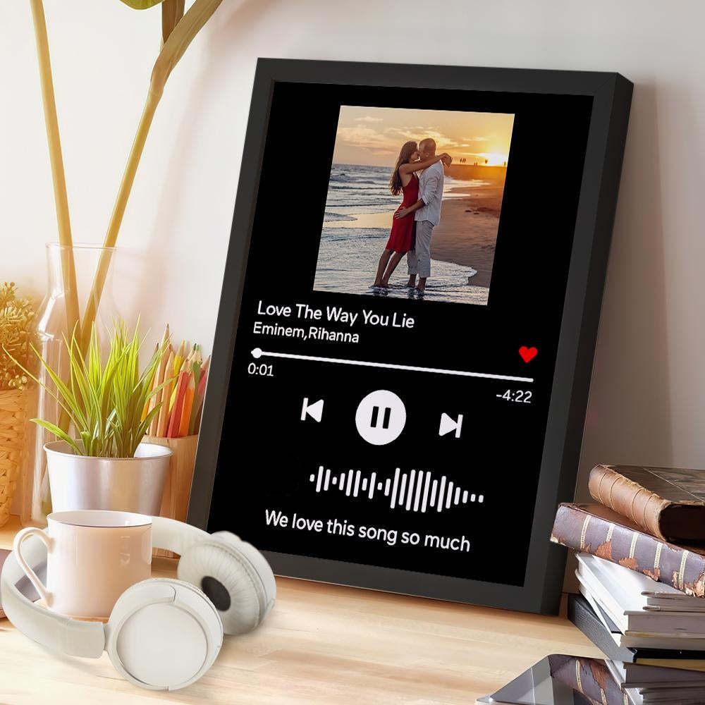 Custom Scannable Music Wood Frame Painting With Text Personalized Song Gifts - Black