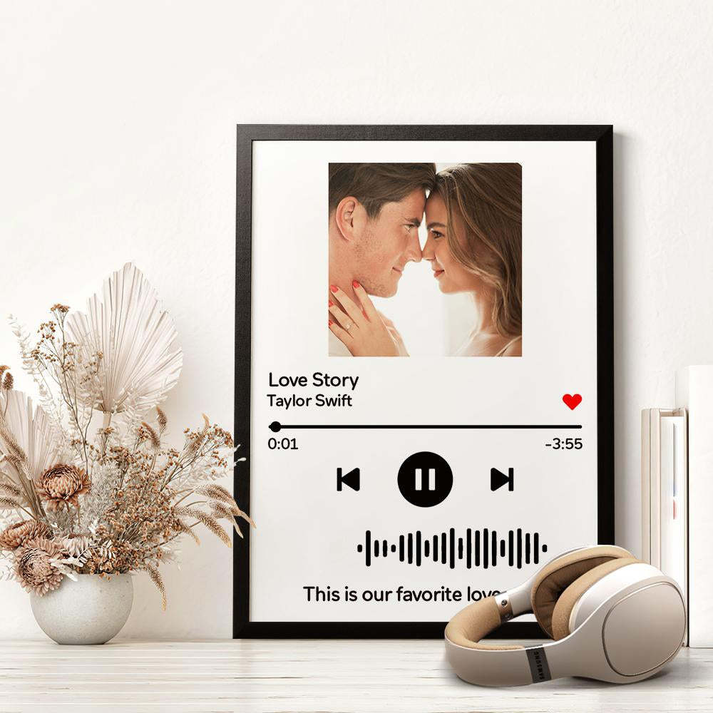 Custom Scannable Music Wood Frame Painting With Text Personalized Song Gifts - Black