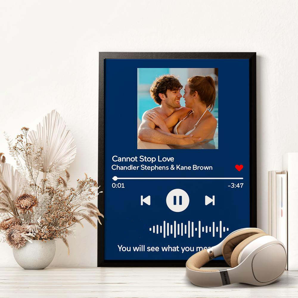 Custom Scannable Music Wood Frame Painting With Text Personalized Song Gifts - Black