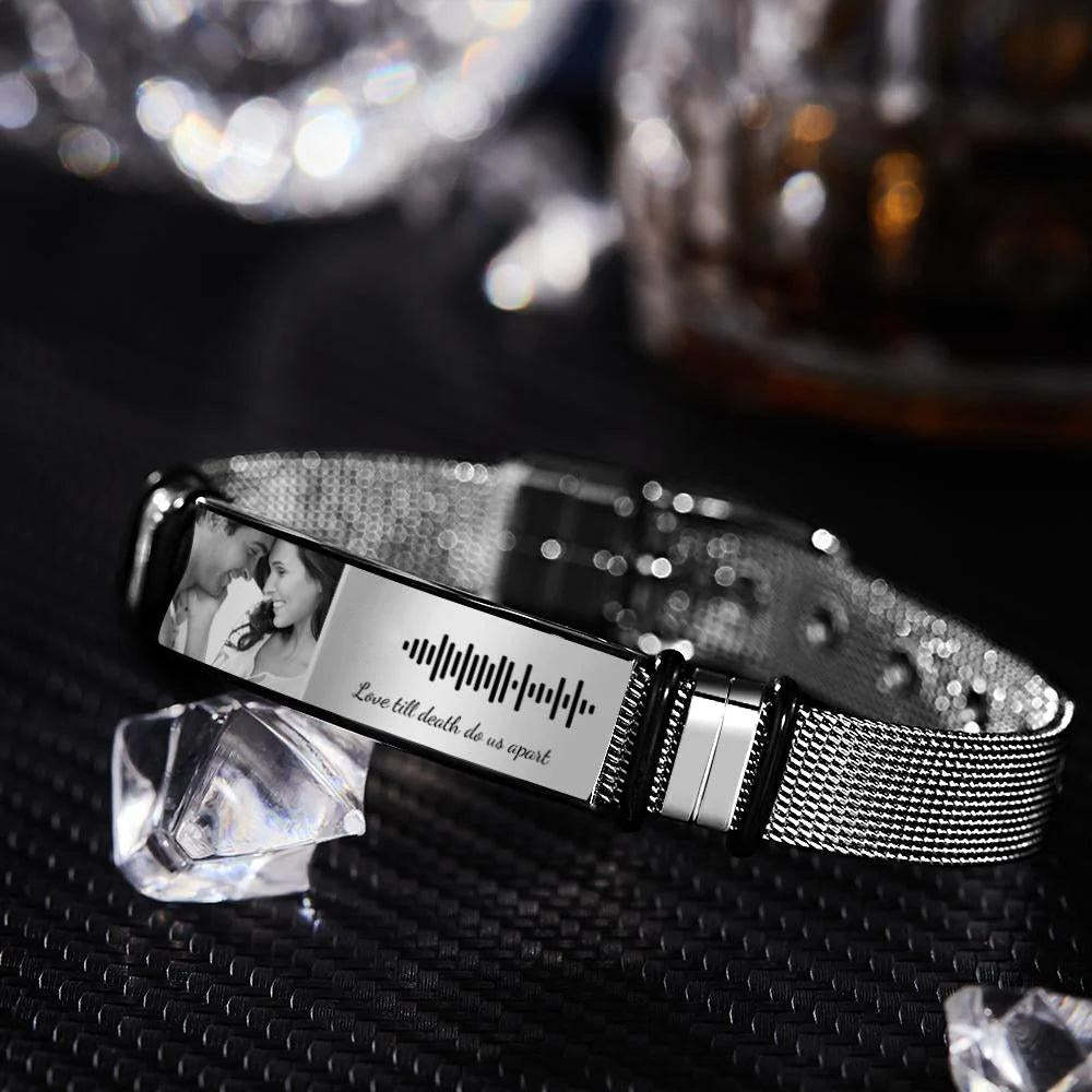 Custom Scannble Bracelet with Personalized Photo Memorial Father Mother Gifts