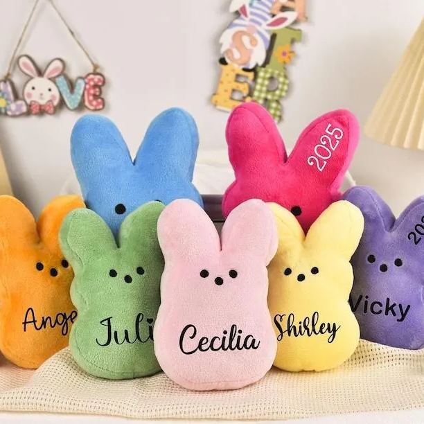 Custom Plushies with Name Personalized Easter Basket Stuffers, Peep Plush for Kids, Crocheted Easter Rabbits, Easter Gifts