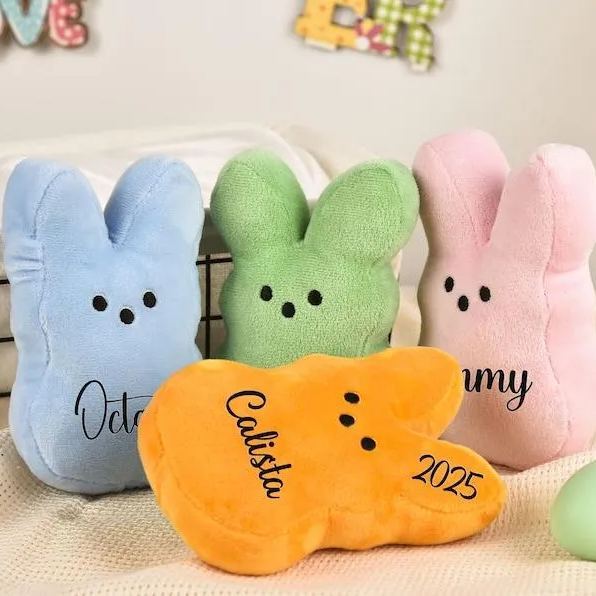 Custom Plushies with Name Personalized Easter Basket Stuffers, Peep Plush for Kids, Crocheted Easter Rabbits, Easter Gifts