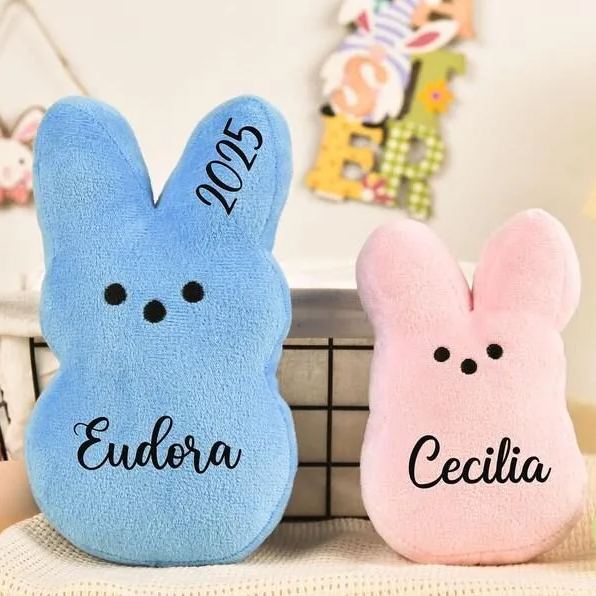 Custom Plushies with Name Personalized Easter Basket Stuffers, Peep Plush for Kids, Crocheted Easter Rabbits, Easter Gifts