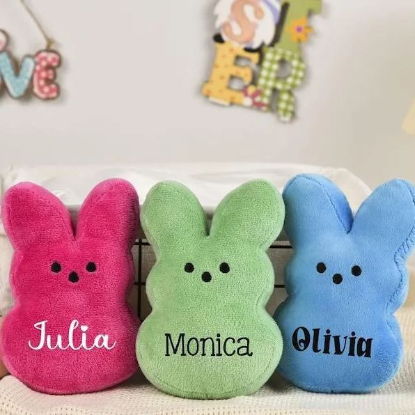 Custom Plushies with Name Personalized Easter Basket Stuffers, Peep Plush for Kids, Crocheted Easter Rabbits, Easter Gifts
