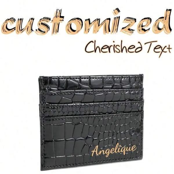 Customizable PU Leather Multi-Card Holder Wallet, Crocodile Pattern, Customizable Name, For Daily Use, Unisex Letter Portable,Multifunction Purse