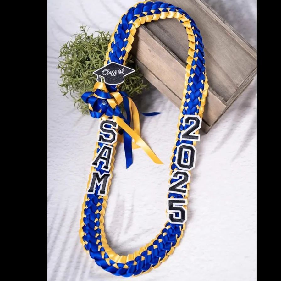 2025 Graduation Lei with Name, Braided Satin Ribbon Personalized, Senior Night Gift Lei, Personalized Custom Lei for Graduation