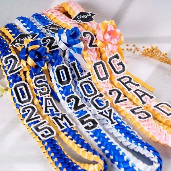 2025 Graduation Lei with Name, Braided Satin Ribbon Personalized, Senior Night Gift Lei, Personalized Custom Lei for Graduation