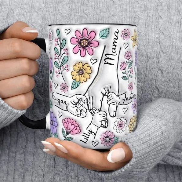 Mug For Mom, Mama's Holding Hands Hand Mug, Personalized Gift For Mom Mug, Christmas Mother's Day Gift For Mom, Birthday Gift For Mom, Mug - myphotowallet