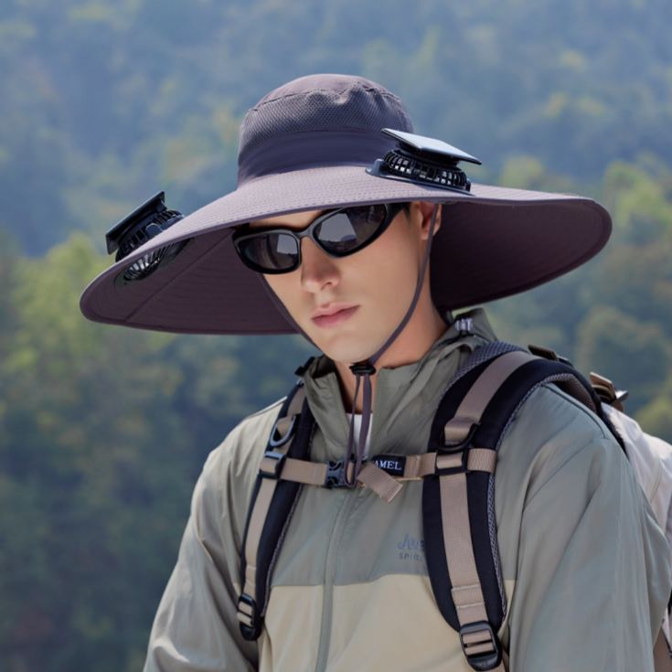 Wide Brim Solar Fan Outdoor Fishing Hat-Solar & USB Charging, Sunscreen Sun Hat with Fan, Solar Fan Hat Upf50+