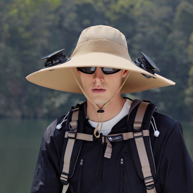 Wide Brim Solar Fan Outdoor Fishing Hat-Solar & USB Charging, Sunscreen Sun Hat with Fan, Solar Fan Hat Upf50+