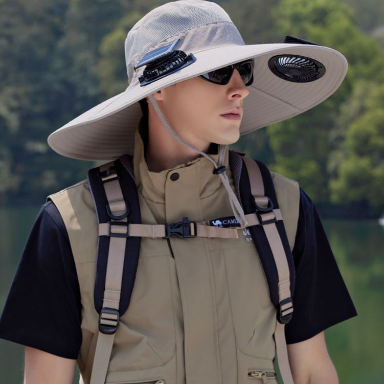 Wide Brim Solar Fan Outdoor Fishing Hat-Solar & USB Charging, Sunscreen Sun Hat with Fan, Solar Fan Hat Upf50+