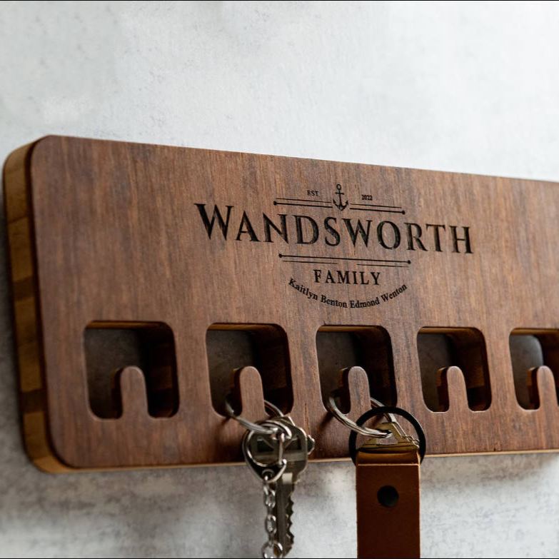 Wood Wall Mount For Keychains - Personalized Engraved Family Names