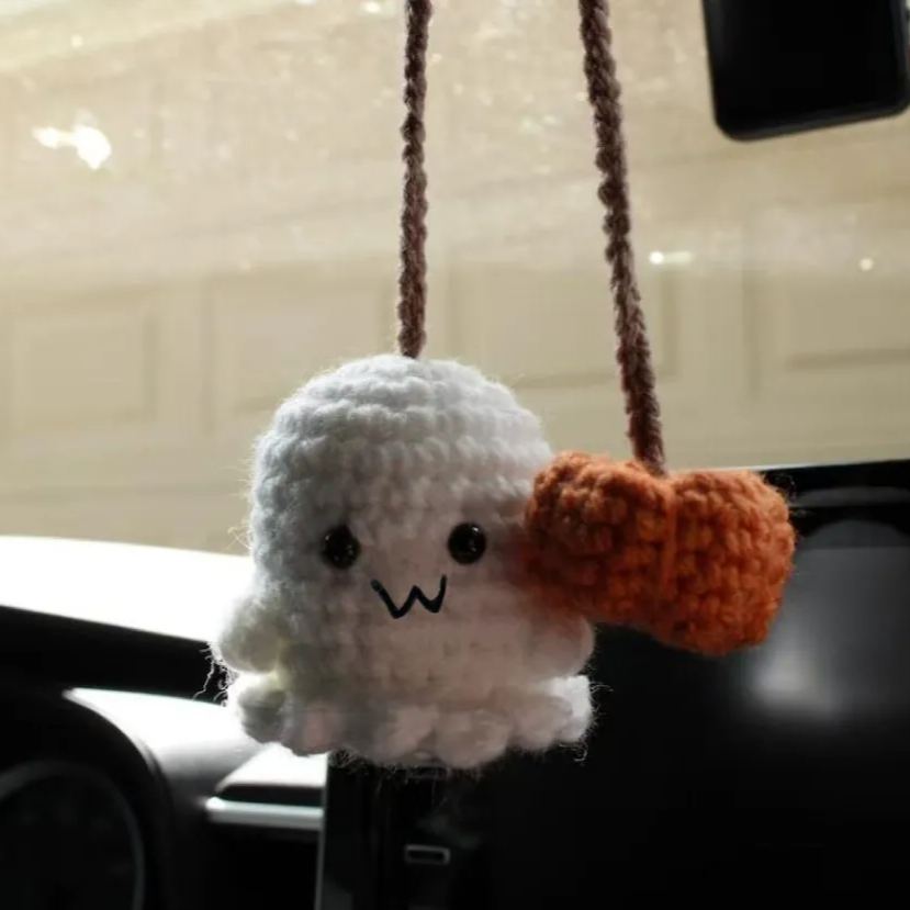 Crochet Bat Car Charm: Halloween Rearview Mirror Decoration - 