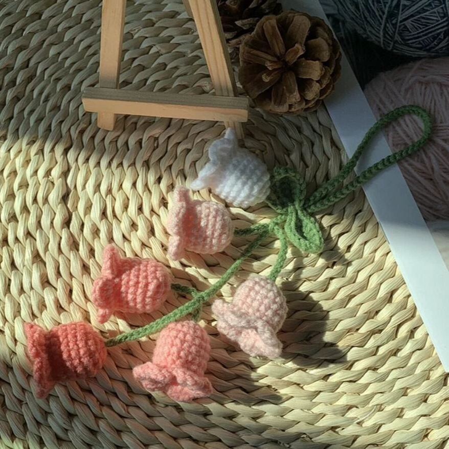 Blooming Car Hanging Basket - Hand Crochet Macrame Rearview Mirror Charm, Boho Floral Car Accessory - 