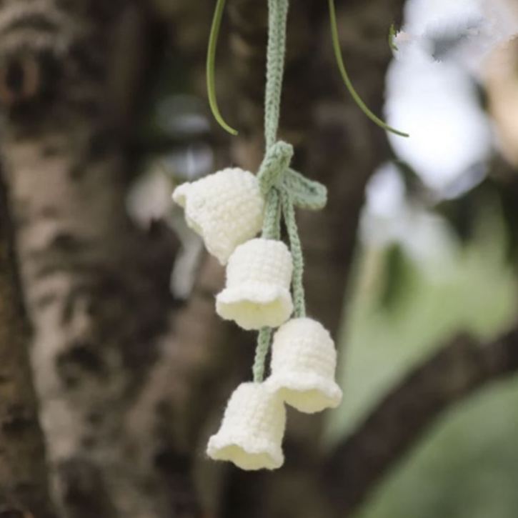 Blooming Car Hanging Basket - Hand Crochet Macrame Rearview Mirror Charm, Boho Floral Car Accessory - 