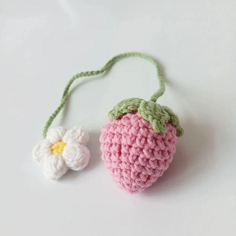 Crochet Cherry Car Mirror Hanging: Handmade Knitted Car Accessory - 