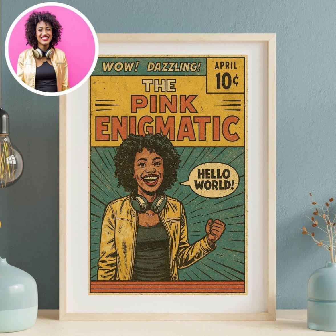 Personalized Retro Comic Book Cover Portrait from Photo, Canvas Wall Art | Vintage Retro 8 Background Styles Art Gift for Friends or Couples - 