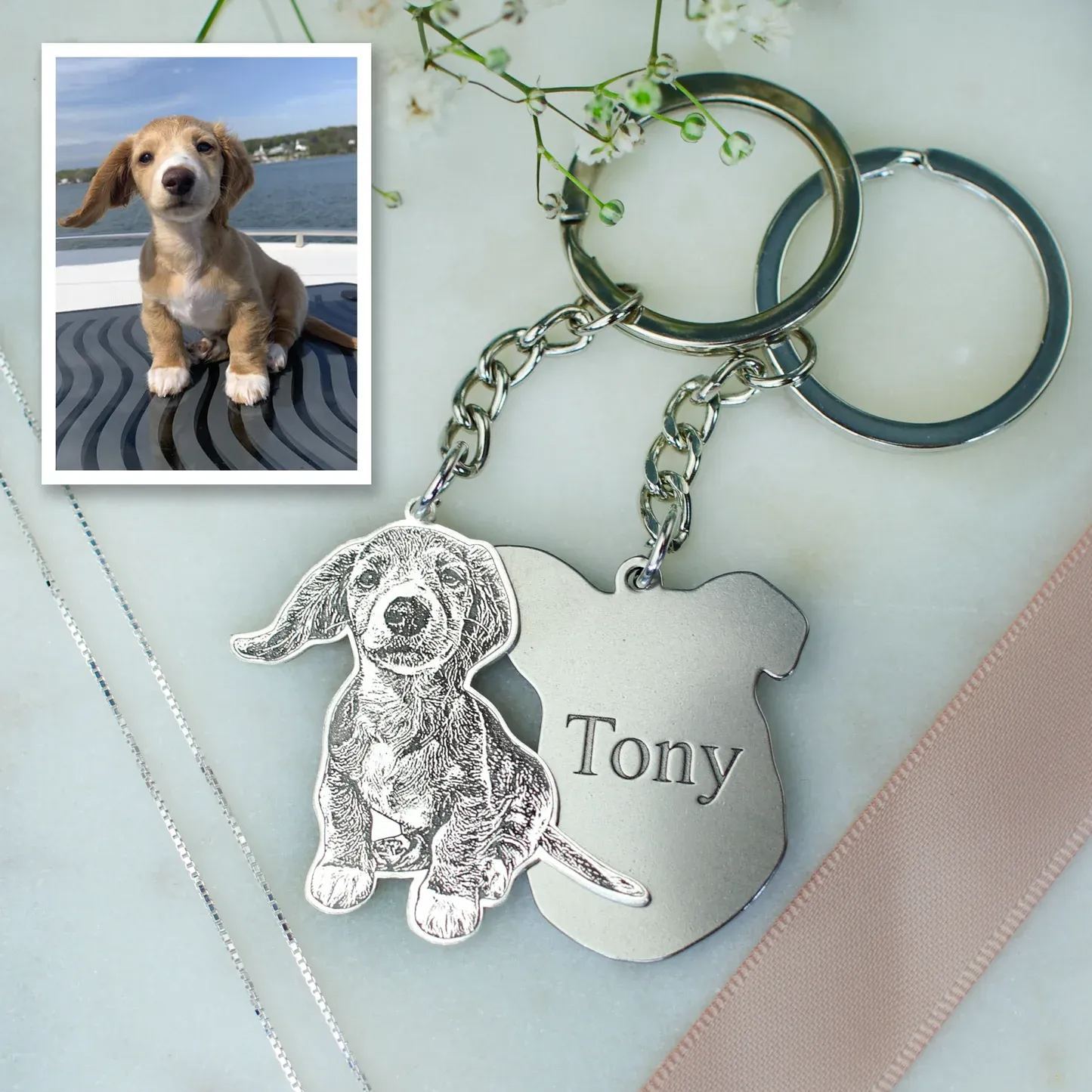 Life-Like Keychain Custom Pet Keychain with Photo-Engraved Detail