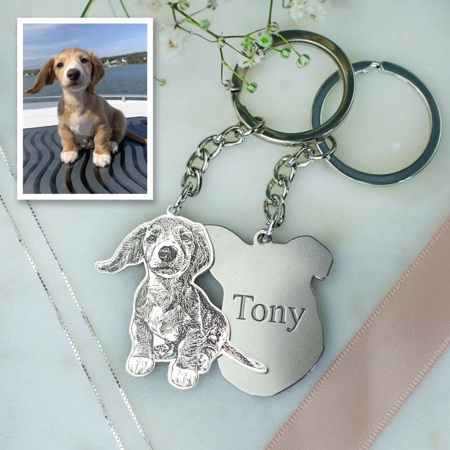 Life-Like Keychain Custom Pet Keychain with Photo-Engraved Detail