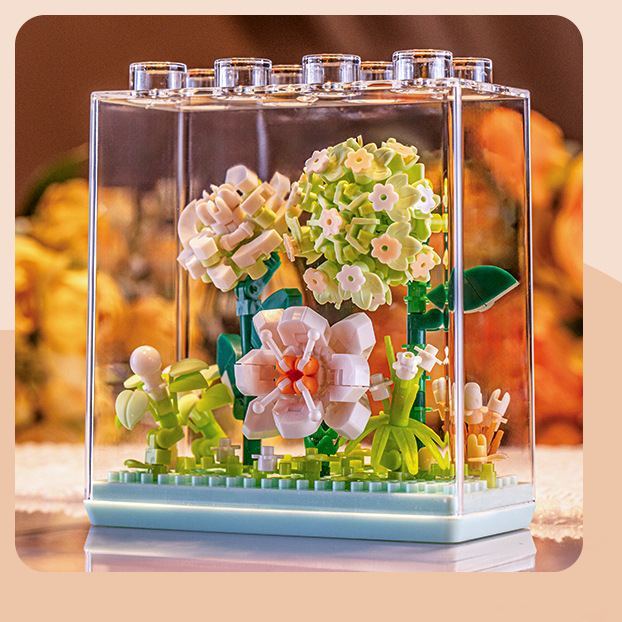 Mini Flower Building Blocks with Clear Display Case | DIY Blooming Décor Gift for Home & Holidays - 