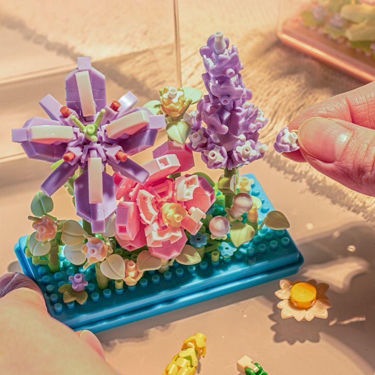 Mini Flower Building Blocks with Clear Display Case | DIY Blooming Décor Gift for Home & Holidays - 