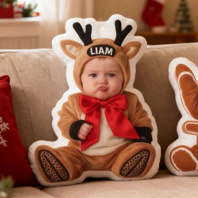 Custom Christmas Character Pillow with Name, Santa Elf Reindeer Gingerbread Plush Cushion, Personalized Xmas Gift for Children & Home Decor - 