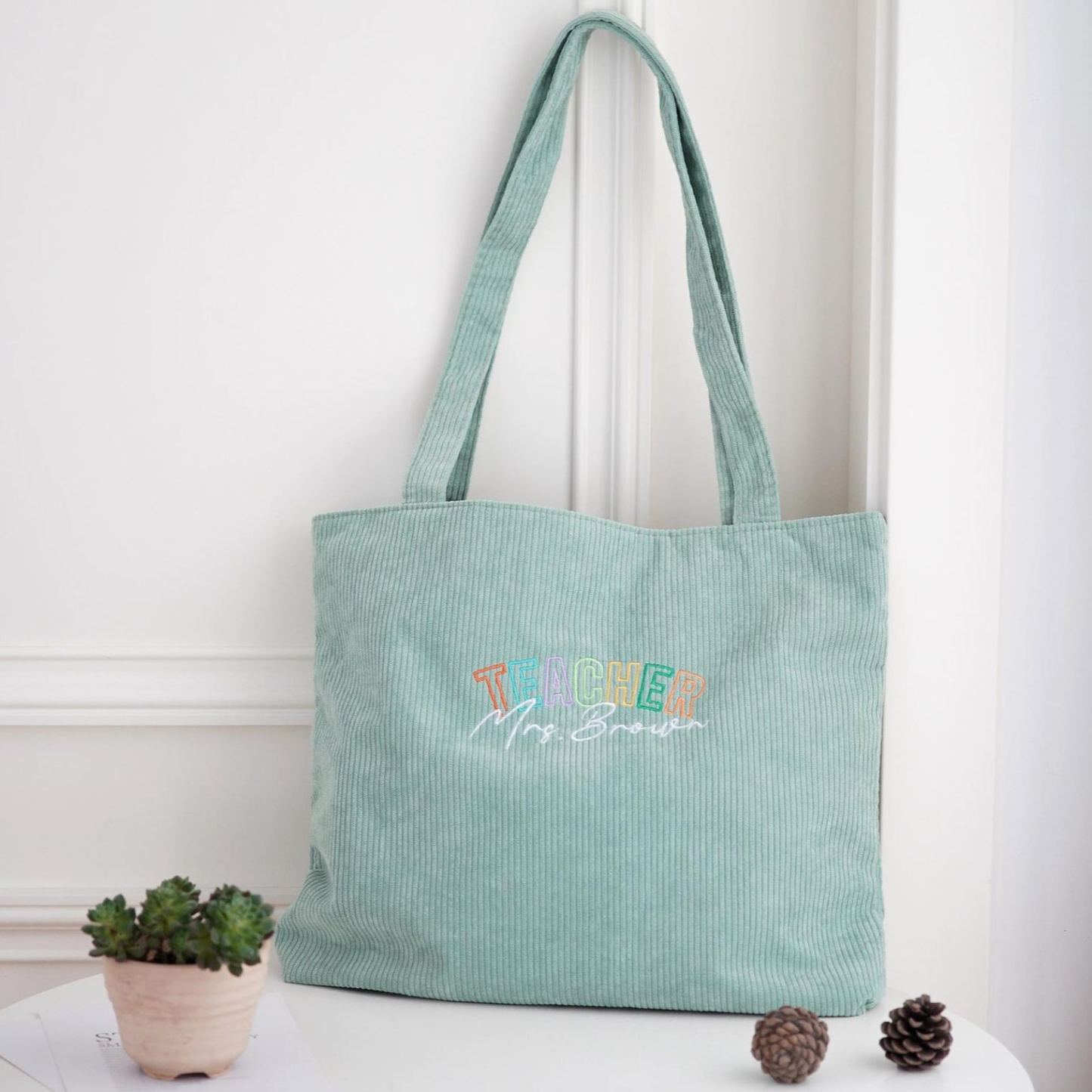 Personalized Pet Photo Tote Bag, Custom Embroidered Corduroy Shoulder Bag, Dog & Cat Portrait Purse, Gift for Her, Him, or Pet Lovers