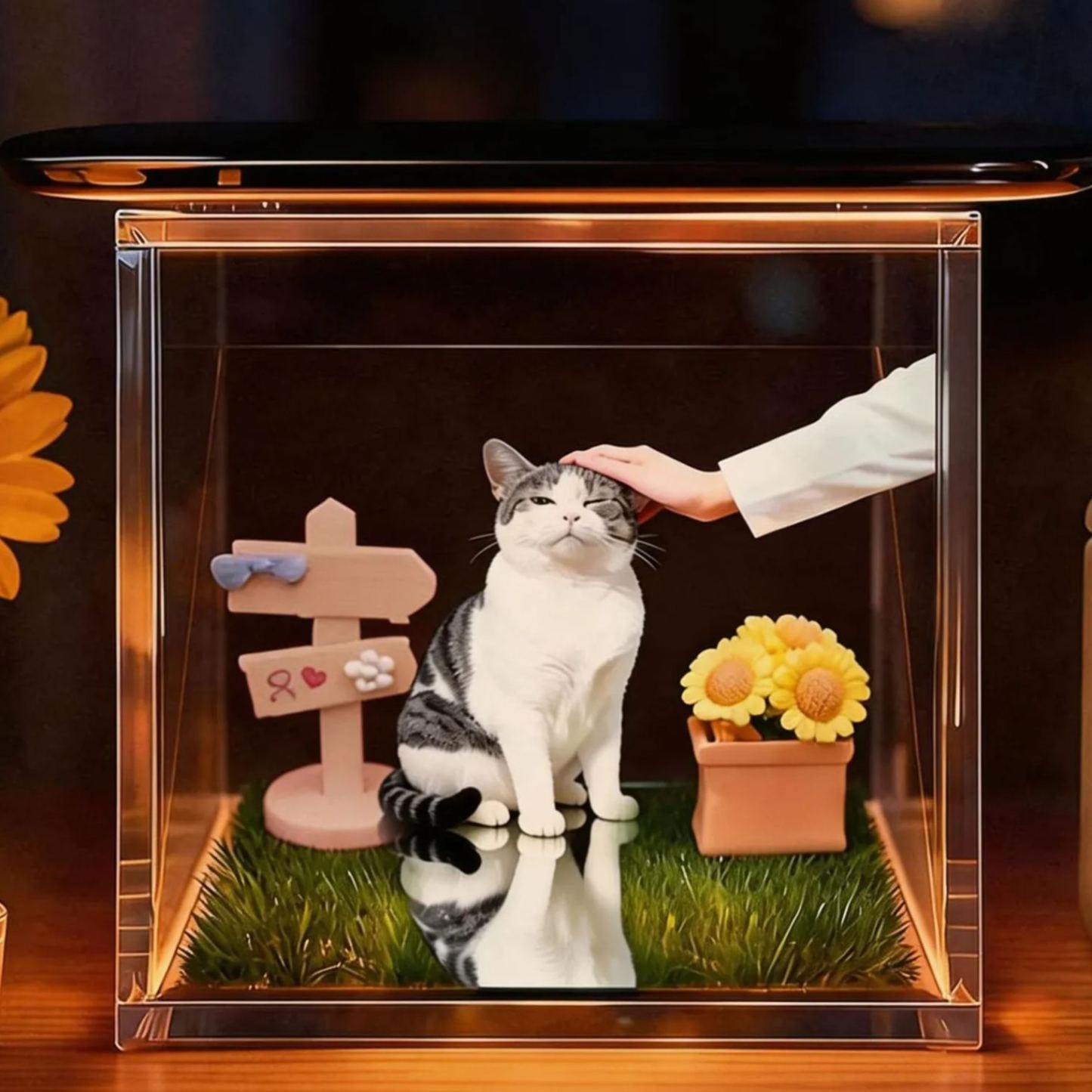 Custom Pet Lumina Boxes Custom Pet Digital Hologram House with Wooden Base