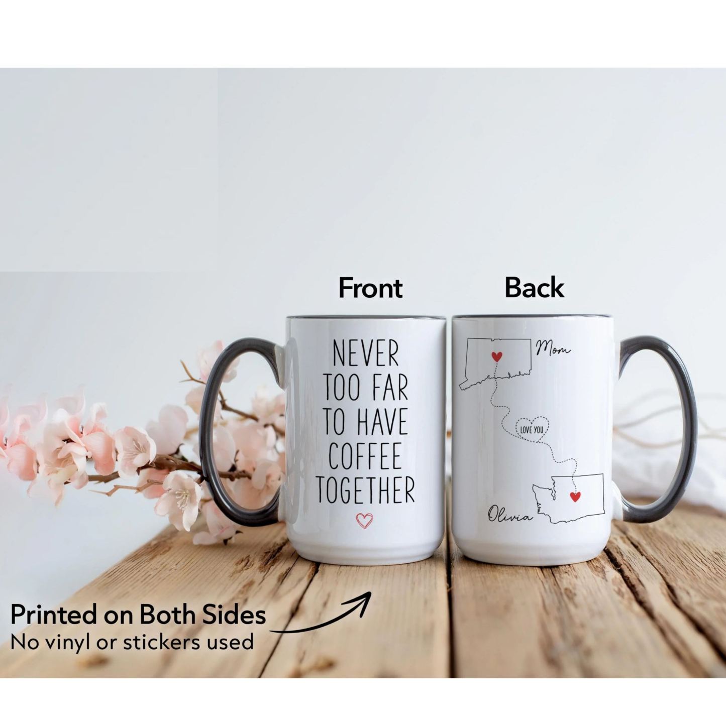 Personalized State to State Coffee Cup Custom Long Distance Mum Gift for Mom from Daughter, Mothers Day Gift Long Distance Mum Mug