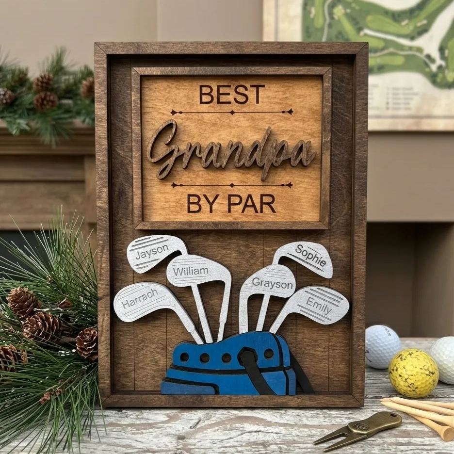 Personalized Dad or Grandpa Golf Sign | Best Dad by Par Fathers Day Golfing Gift for Daddy | Papa Pops Pappy | Golf Lover Custom Present