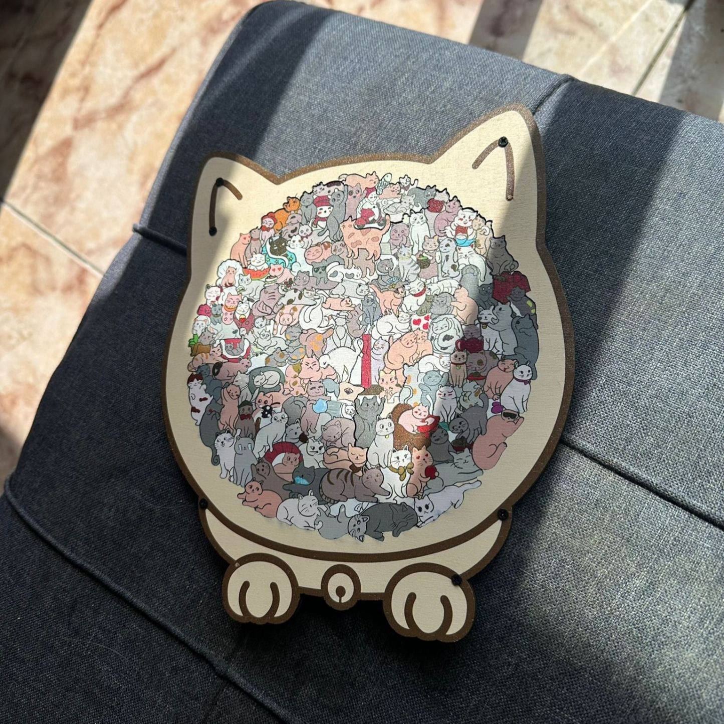 Unique Irregular Wooden Cat Puzzle with Frame Challenging Jigsaw Puzzle Cute Animal Shape Brain Teaser Ideal Gift for Cat Lovers