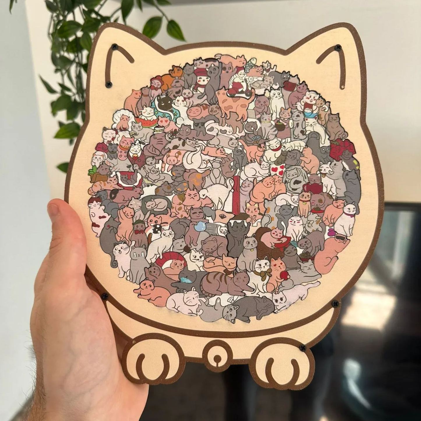 Unique Irregular Wooden Cat Puzzle with Frame Challenging Jigsaw Puzzle Cute Animal Shape Brain Teaser Ideal Gift for Cat Lovers