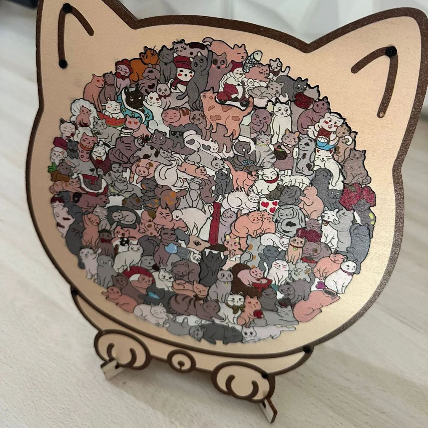 Unique Irregular Wooden Cat Puzzle with Frame Challenging Jigsaw Puzzle Cute Animal Shape Brain Teaser Ideal Gift for Cat Lovers