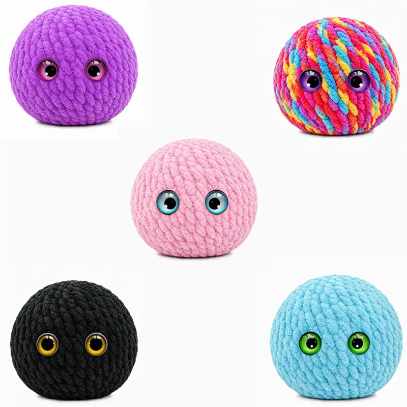 Crochet Bubble Squishy Ball – Soft Handwoven Fidget Toy with Slow-Rising Bubble Pop, Cute Sensory Stress Relief Toy Hand-knitted