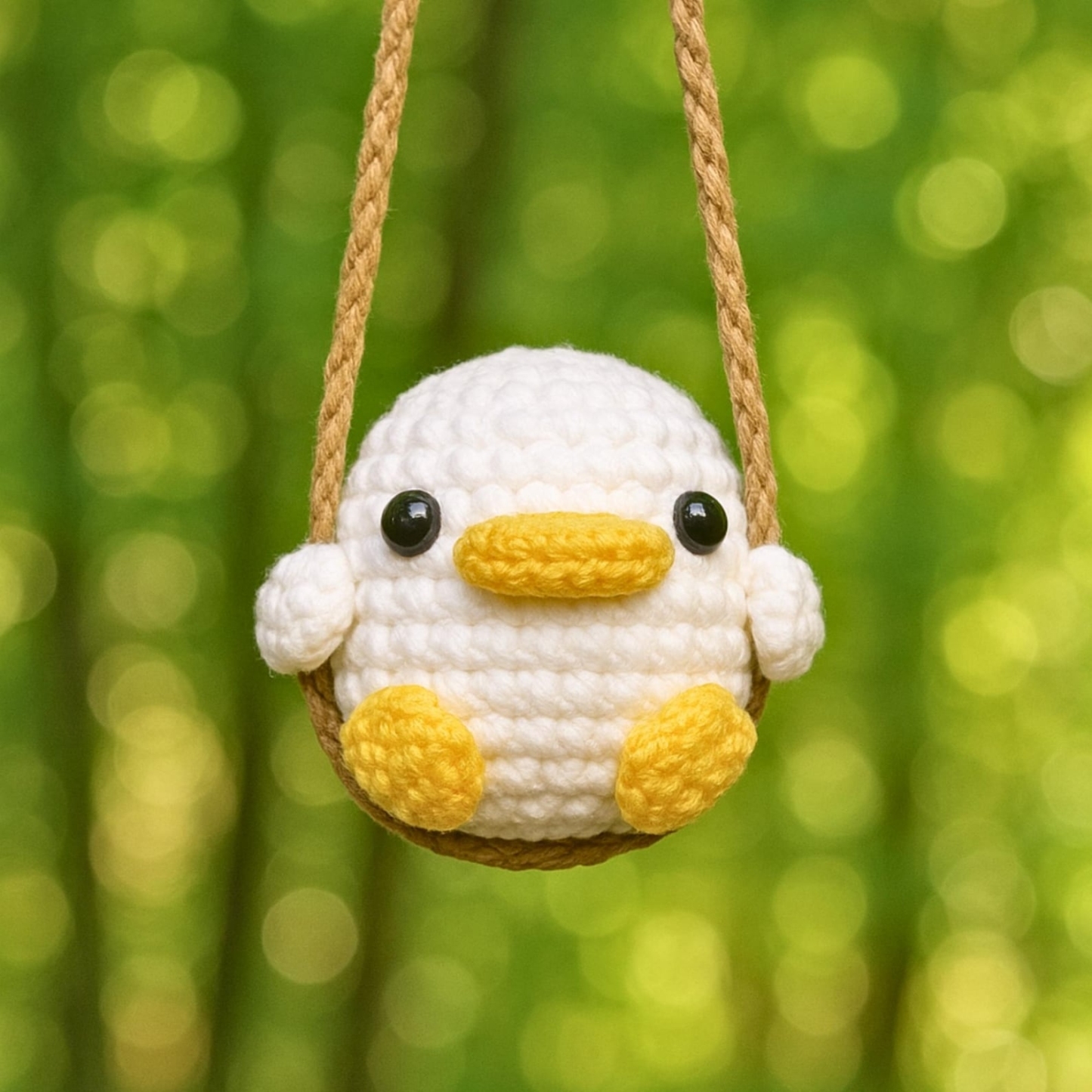 Adorable Crochet Frog on a Swing - Whimsical Handmade Car Hanging Charm, Cute Baby Duck Crochet - 