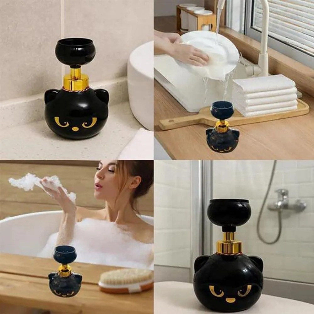 Cute Cat Paw Foam Soap Dispenser, Black Kitten Foaming Pump Bottle Creates Paw-Shaped Foam, Refillable Empty Hand Soap Pump Container for Bathroom Kitchen, Cat Lovers Gift