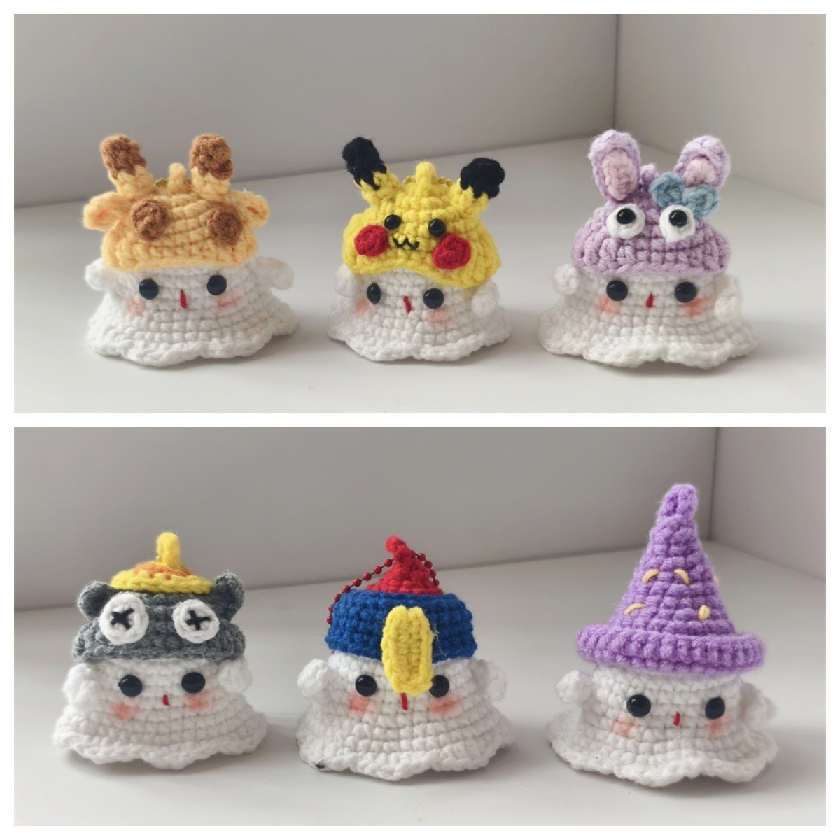 Handmade Halloween Crochet Car Accessories Pumpkin Decor Rear Mirror Hanger fall autumn ghost, cute hanging amigurumi holiday swing ornament - 